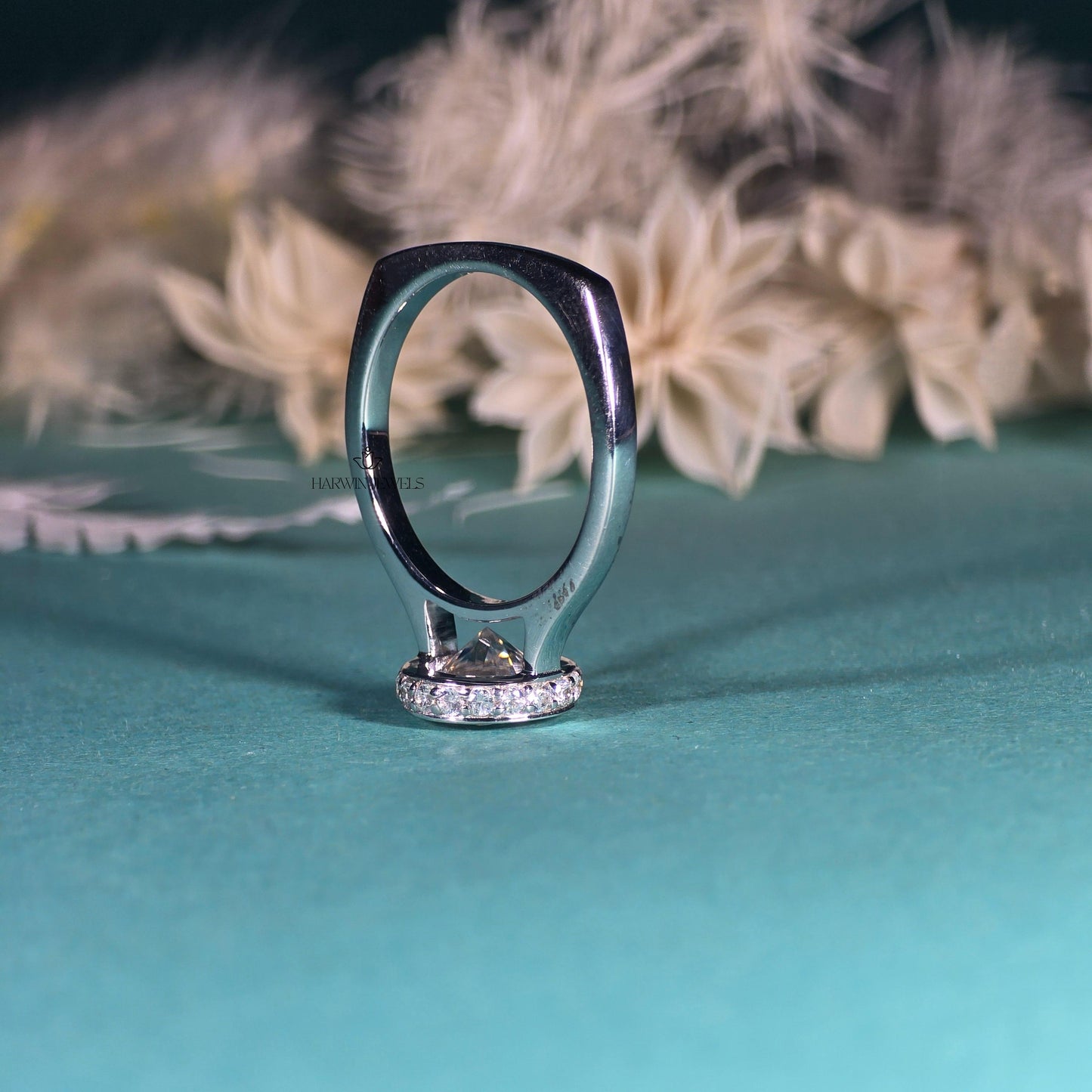 Unique Round Cut Hidden Halo Moissanite Engagement Ring/14K Solid White Gold Promise Ring/Bezel Set/Personalized Gift/Wedding/Ring For Women