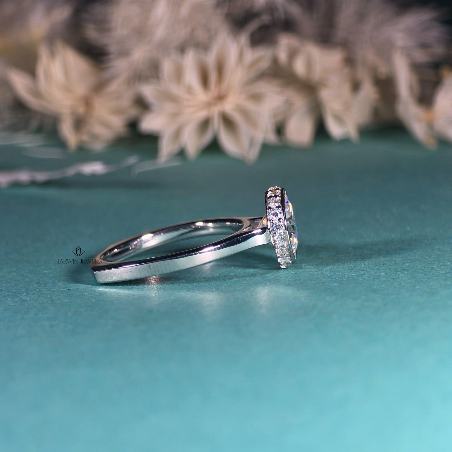 Unique Round Cut Hidden Halo Moissanite Engagement Ring/14K Solid White Gold Promise Ring/Bezel Set/Personalized Gift/Wedding/Ring For Women