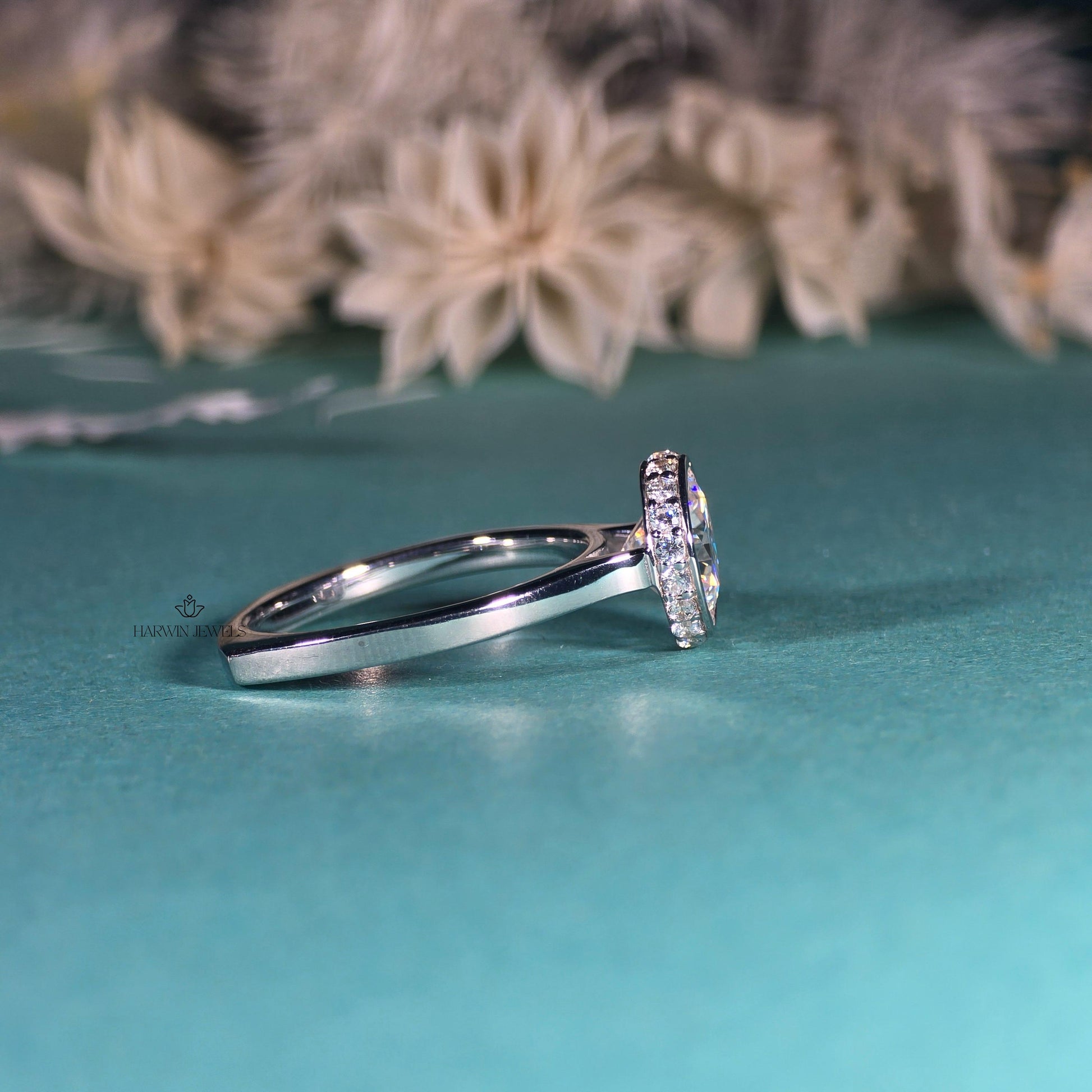 Unique Round Cut Hidden Halo Moissanite Engagement Ring/14K Solid White Gold Promise Ring/Bezel Set/Personalized Gift/Wedding/Ring For Women