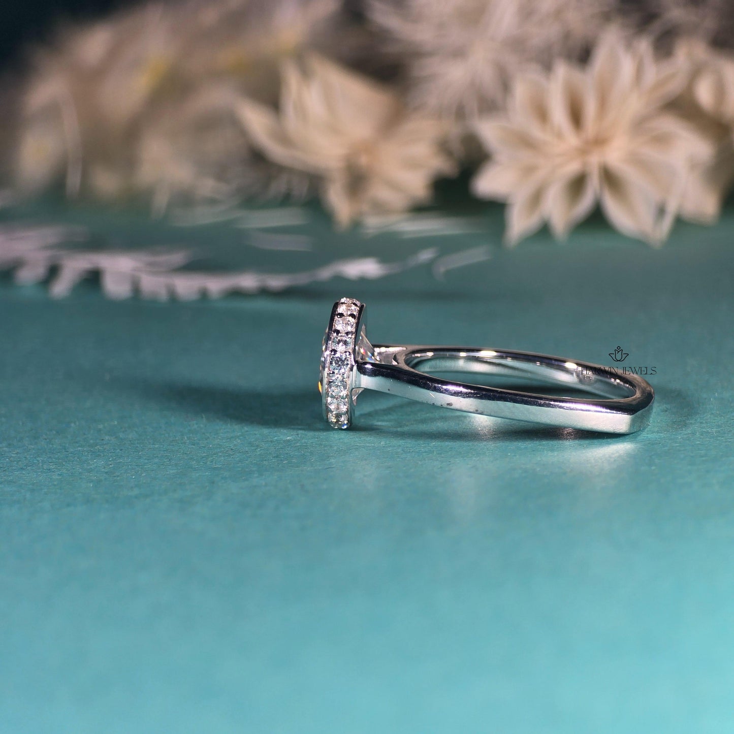 Unique Round Cut Hidden Halo Moissanite Engagement Ring/14K Solid White Gold Promise Ring/Bezel Set/Personalized Gift/Wedding/Ring For Women