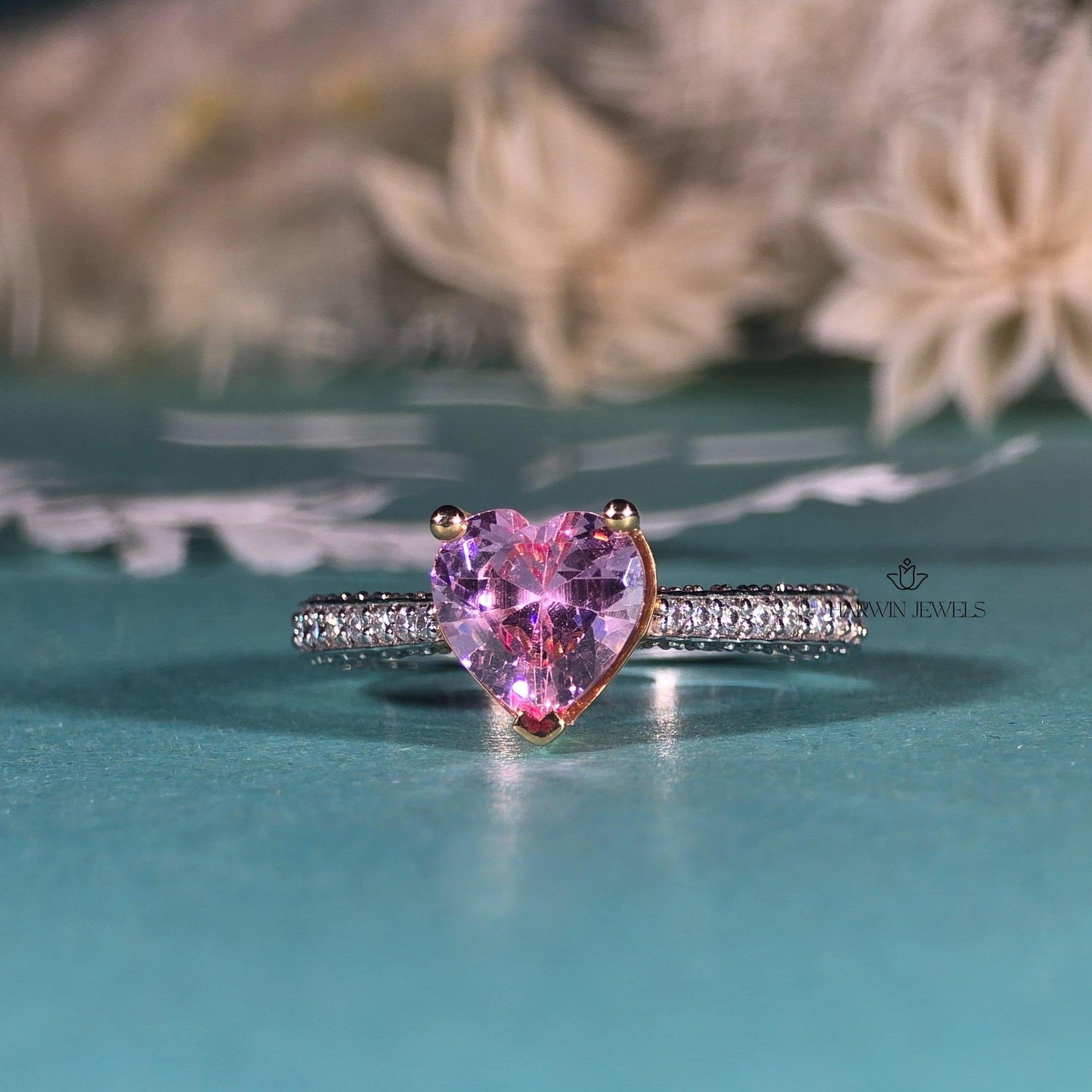 Pink Heart Moissanite Engagement Ring | Pink Heart Cut Ring | 2CT | Wedding Solitaire Ring 14K Solid White Gold Ring/ Promise Designer Ring