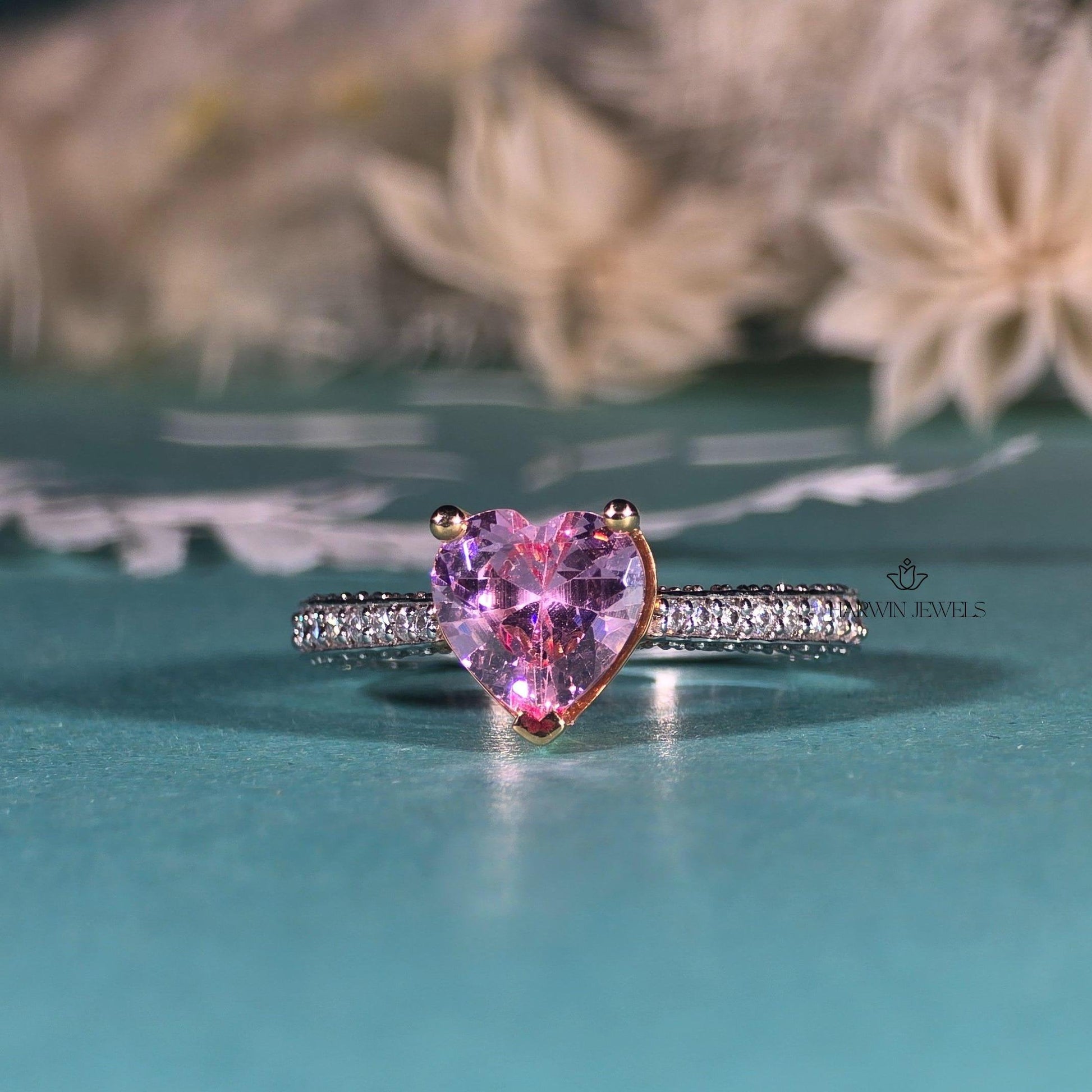 Pink Heart Moissanite Engagement Ring | Pink Heart Cut Ring | 2CT | Wedding Solitaire Ring 14K Solid White Gold Ring/ Promise Designer Ring