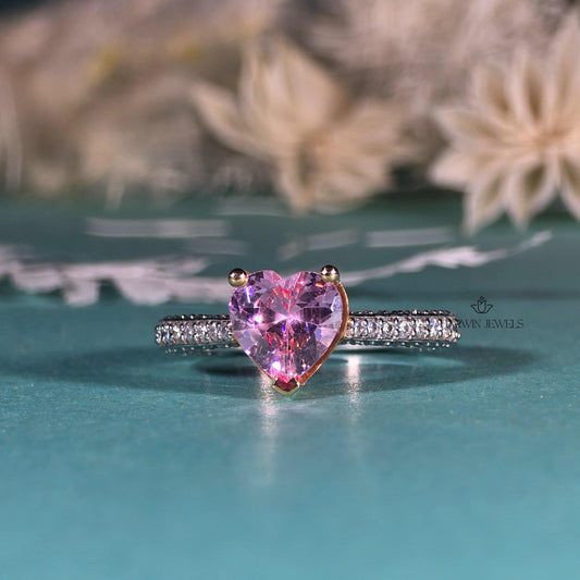 Pink Heart Moissanite Engagement Ring | Pink Heart Cut Ring | 2CT | Wedding Solitaire Ring 14K Solid White Gold Ring/ Promise Designer Ring