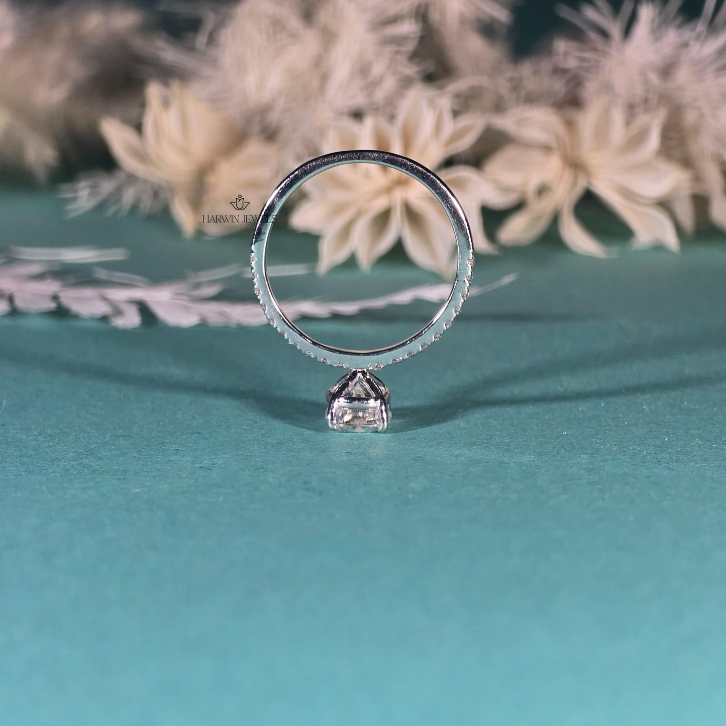 Elongated Cushion Cut Engagement Ring for Women, 3.0carat Moissanite/ Promise Ring Gift For Her , 14K White Gold Pave Set Ring, Promise Ring