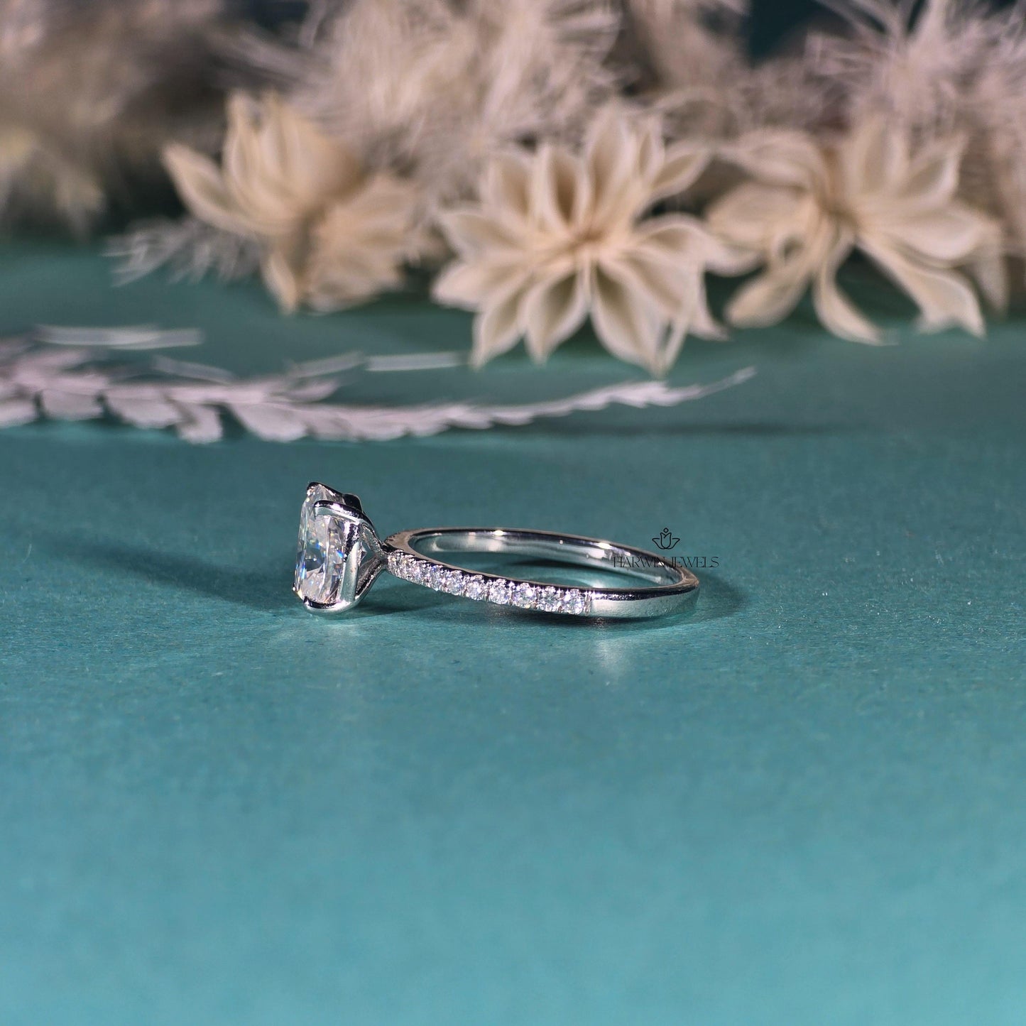 Elongated Cushion Cut Engagement Ring for Women, 3.0carat Moissanite/ Promise Ring Gift For Her , 14K White Gold Pave Set Ring, Promise Ring