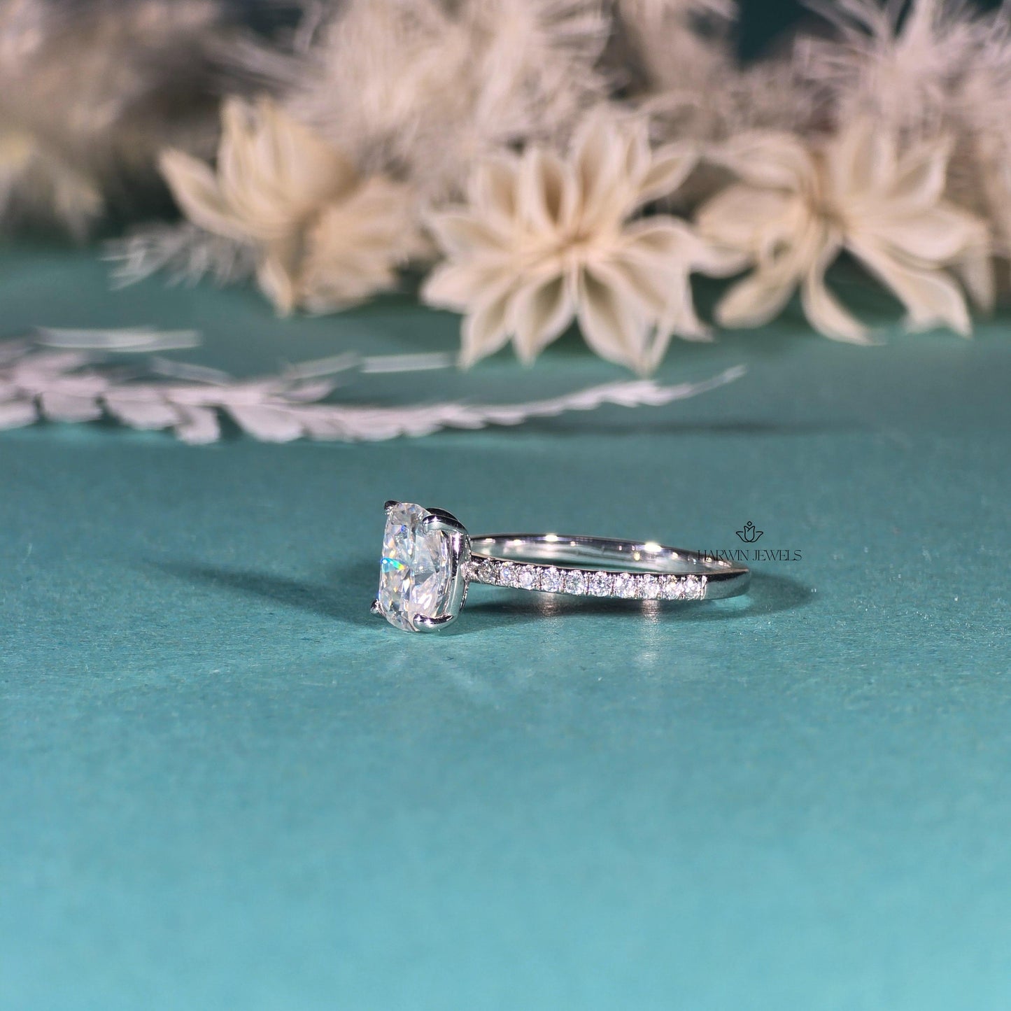 Elongated Cushion Cut Engagement Ring for Women, 3.0carat Moissanite/ Promise Ring Gift For Her , 14K White Gold Pave Set Ring, Promise Ring