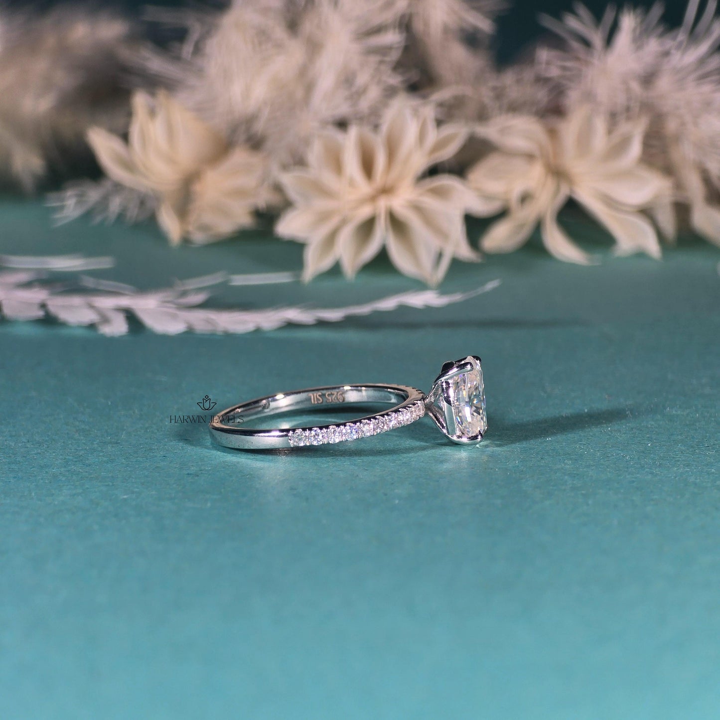 Elongated Cushion Cut Engagement Ring for Women, 3.0carat Moissanite/ Promise Ring Gift For Her , 14K White Gold Pave Set Ring, Promise Ring