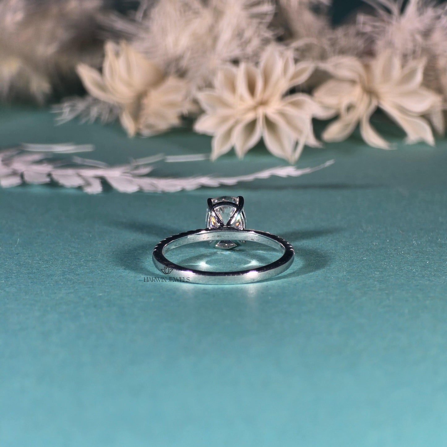 Elongated Cushion Cut Engagement Ring for Women, 3.0carat Moissanite/ Promise Ring Gift For Her , 14K White Gold Pave Set Ring, Promise Ring