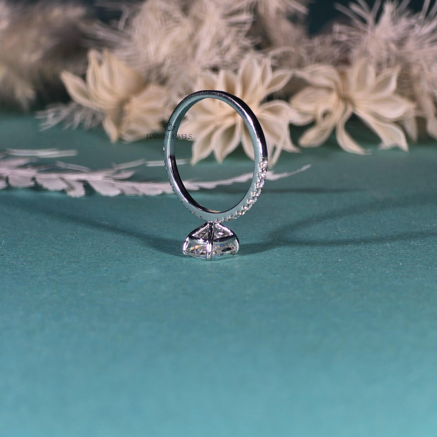 Elongated Cushion Cut Engagement Ring for Women, 3.0carat Moissanite/ Promise Ring Gift For Her , 14K White Gold Pave Set Ring, Promise Ring