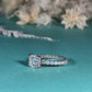 Cushion Cut Moissanite Pave Full Eternity Hidden Halo Engagement Ring Set in 18k White Gold, Pave Solitaire Ring , Proposal Ring, Gifts