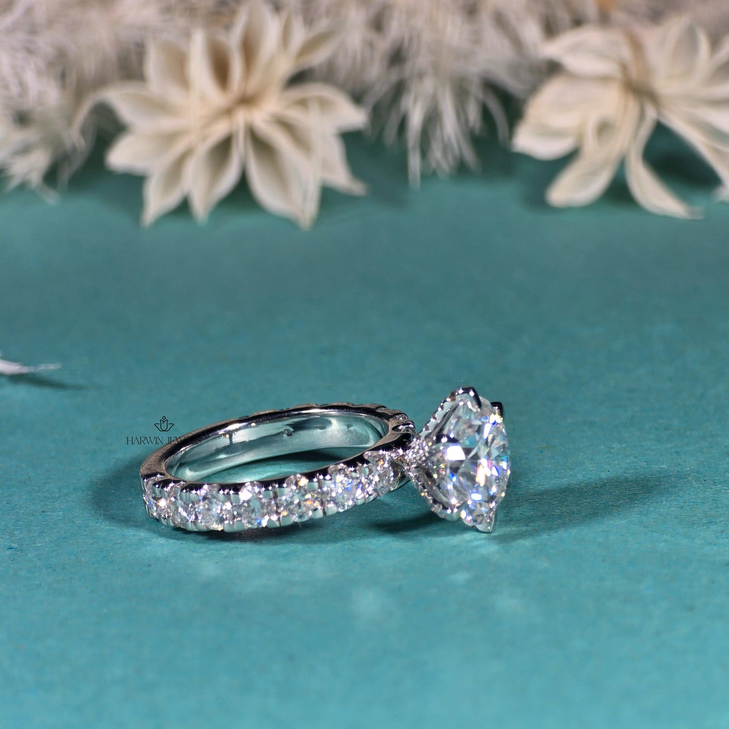 Round Cut Pave Set Engagement Ring,14k White Gold Proposal Ring,1.50 Carat Moissanite Ring,14kWhite Gold ,Hidden Halo,6 Prong Solitaire Ring