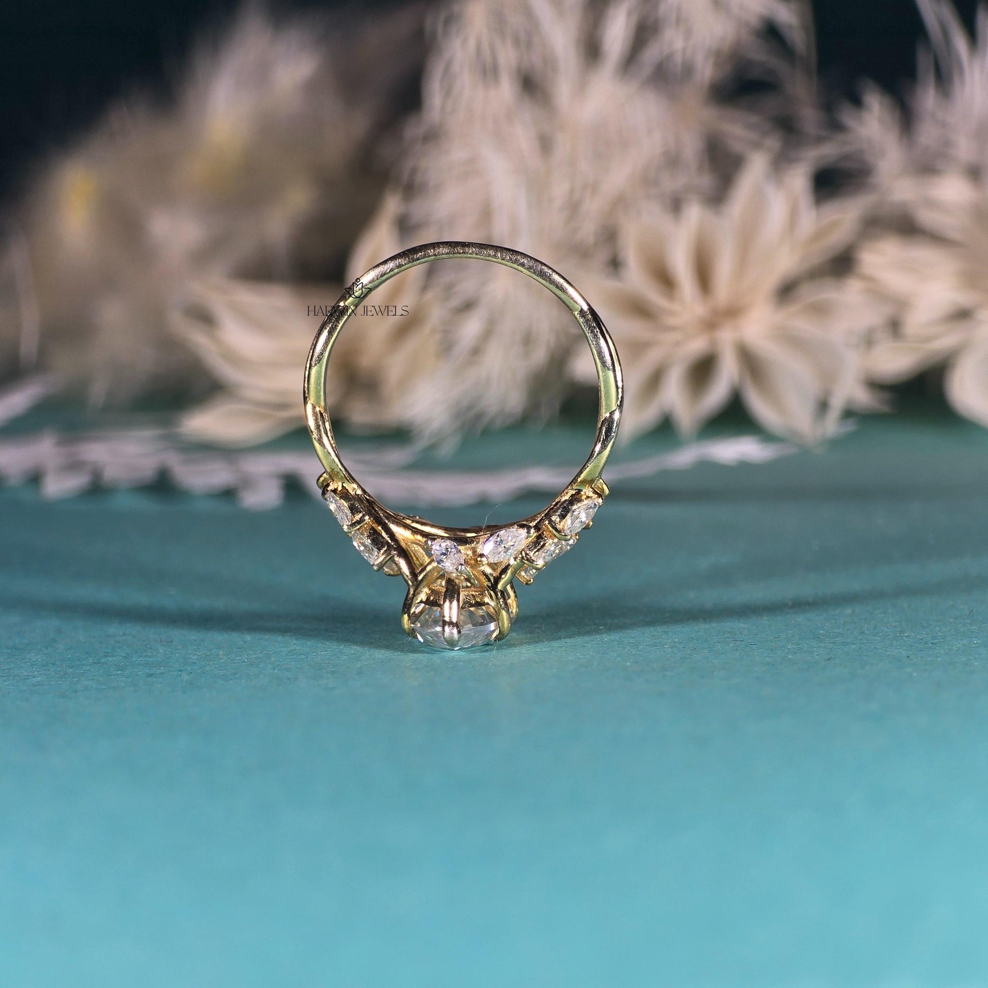 Marquise Cut Moissanite Cluster Engagement Ring, 3 CT Wedding Ring For Women, 14k Yellow Gold Ring, Cluster Marriage ring, Gift For Wife
