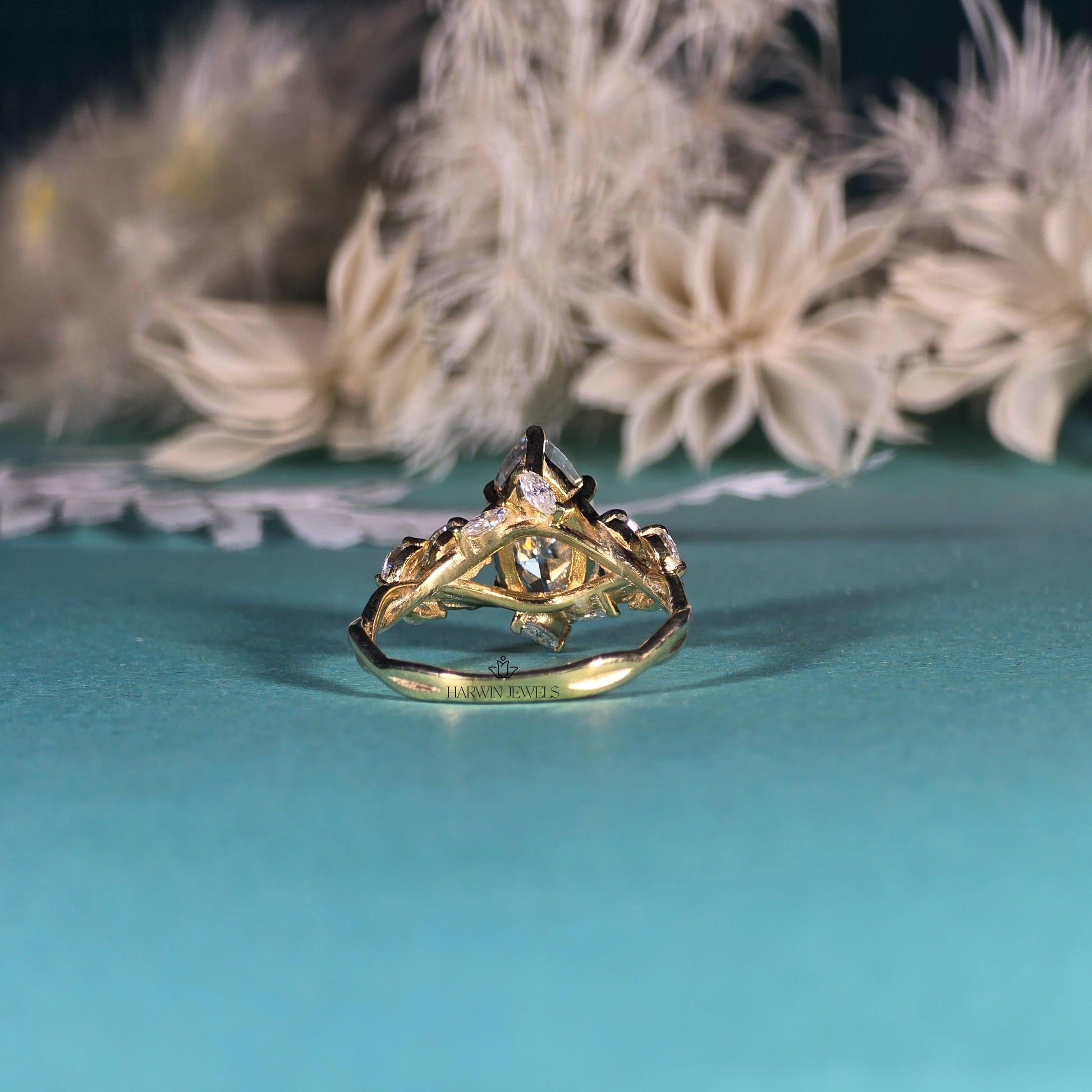 Marquise Cut Moissanite Cluster Engagement Ring, 3 CT Wedding Ring For Women, 14k Yellow Gold Ring, Cluster Marriage ring, Gift For Wife