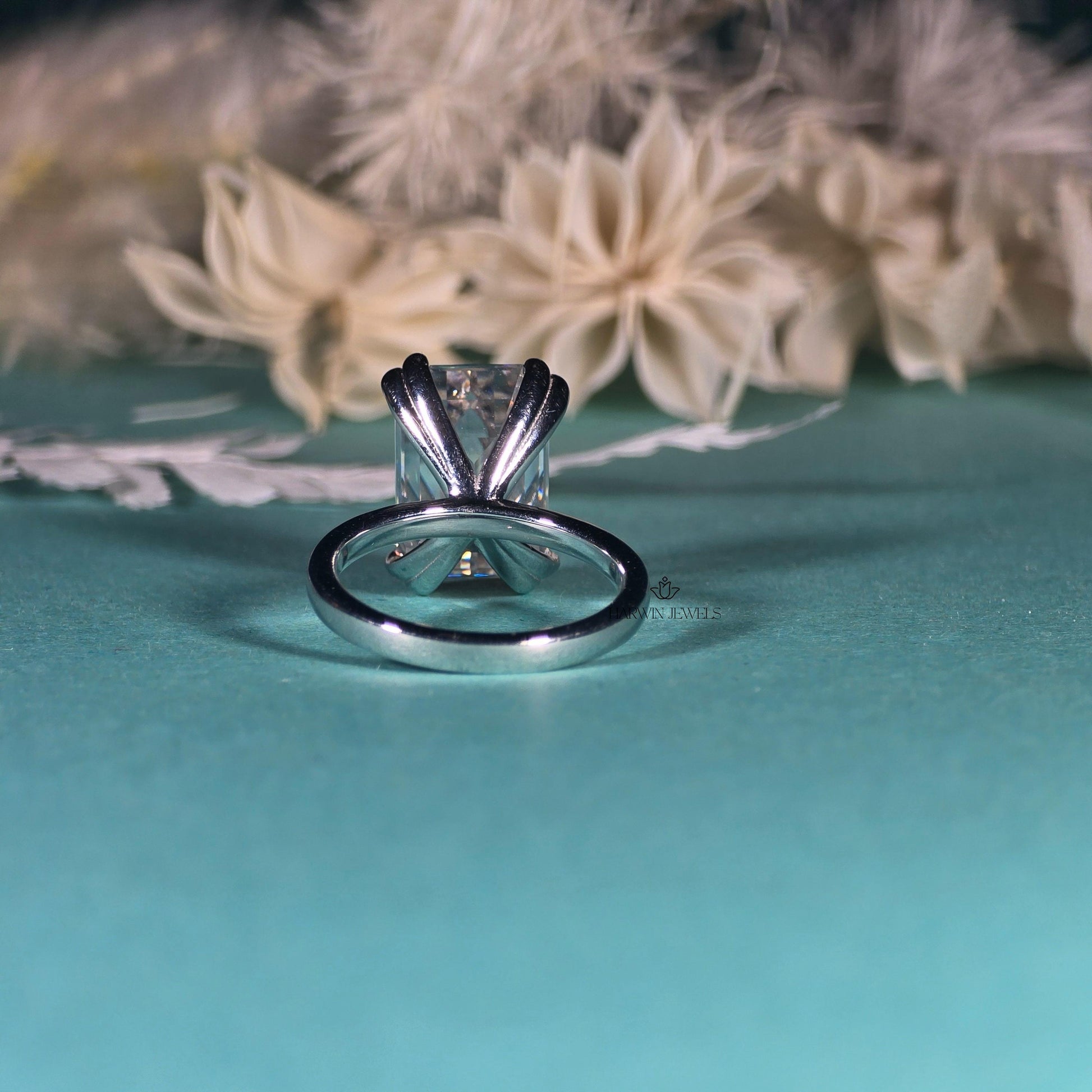 Engagement Ring for Her, 14K Solid White Gold Emerald Cut Moissanite Wedding Ring, Double Prongs Bridal Ring, Valentine's Day, Promise Ring