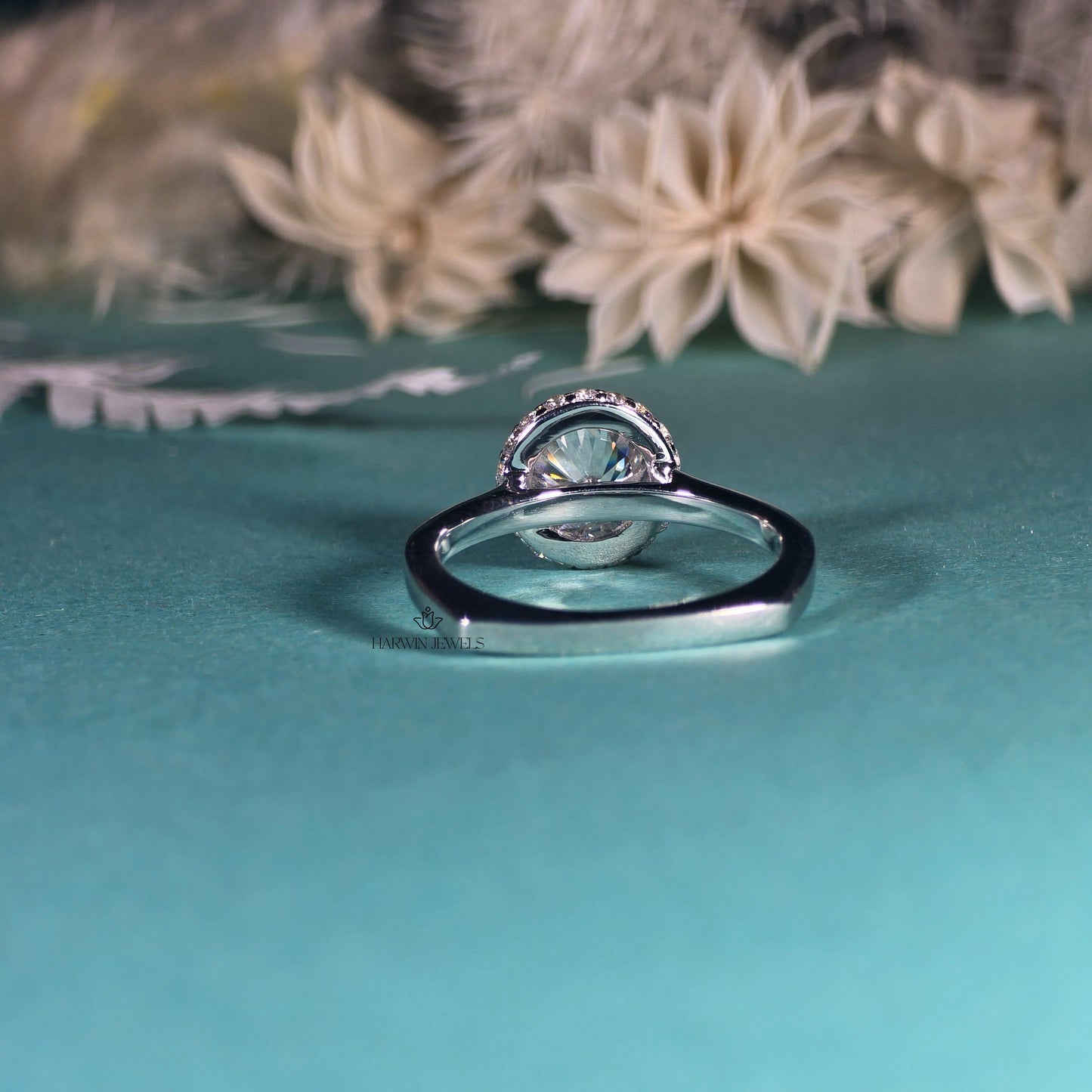 Unique Round Cut Hidden Halo Moissanite Engagement Ring/14K Solid White Gold Promise Ring/Bezel Set/Personalized Gift/Wedding/Ring For Women