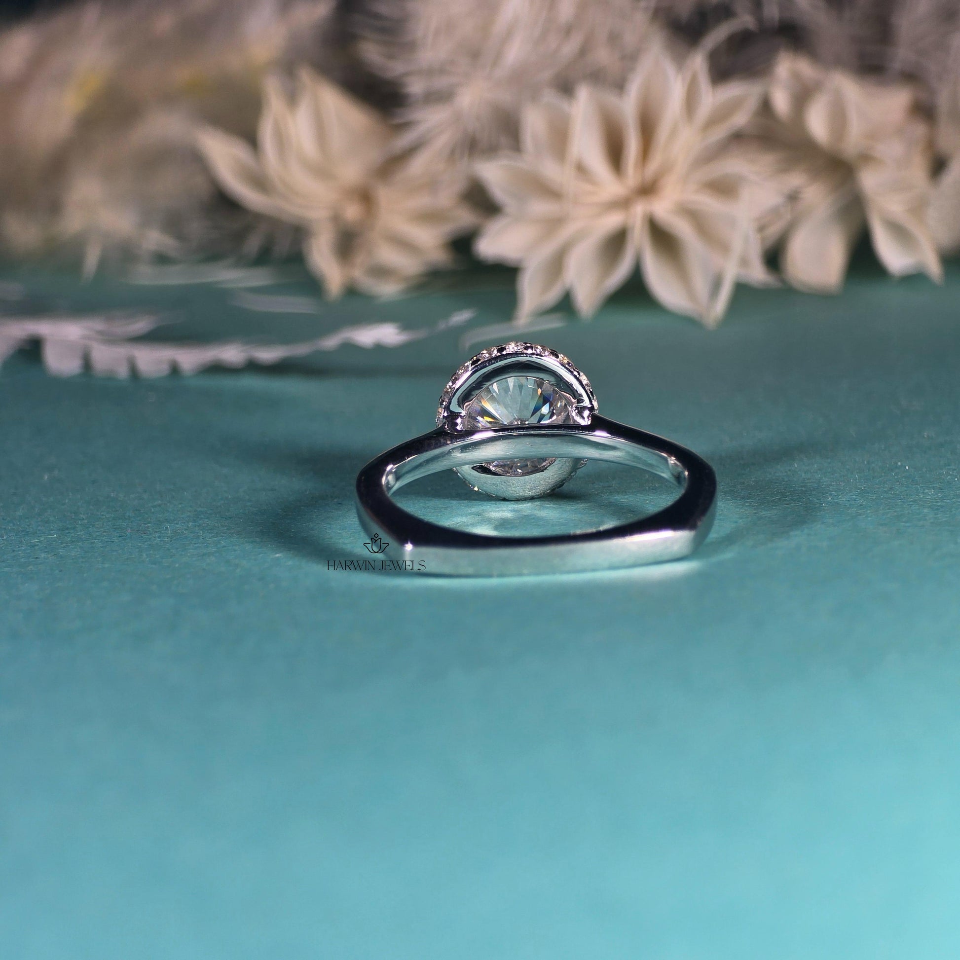 Unique Round Cut Hidden Halo Moissanite Engagement Ring/14K Solid White Gold Promise Ring/Bezel Set/Personalized Gift/Wedding/Ring For Women