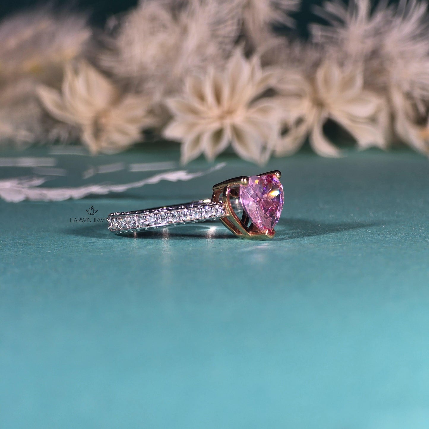 Pink Heart Moissanite Engagement Ring | Pink Heart Cut Ring | 2CT | Wedding Solitaire Ring 14K Solid White Gold Ring/ Promise Designer Ring
