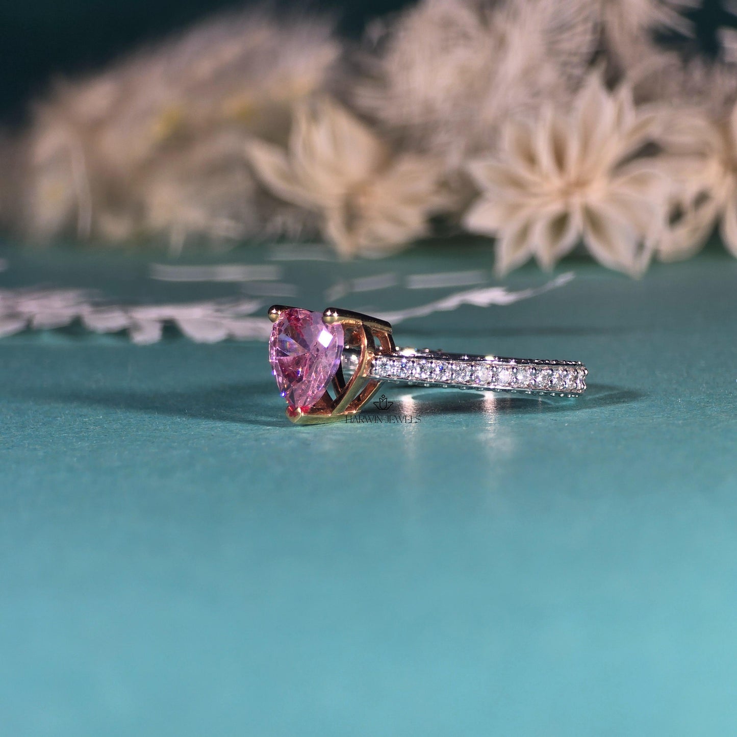Pink Heart Moissanite Engagement Ring | Pink Heart Cut Ring | 2CT | Wedding Solitaire Ring 14K Solid White Gold Ring/ Promise Designer Ring