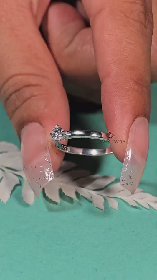 0.25CT to 0.75 CT Round Cut Lab Grown Diamond Engagement Ring, Solid 14k White Gold Ring, 4-Prong Accents Solitaire Gold Ring For Woman