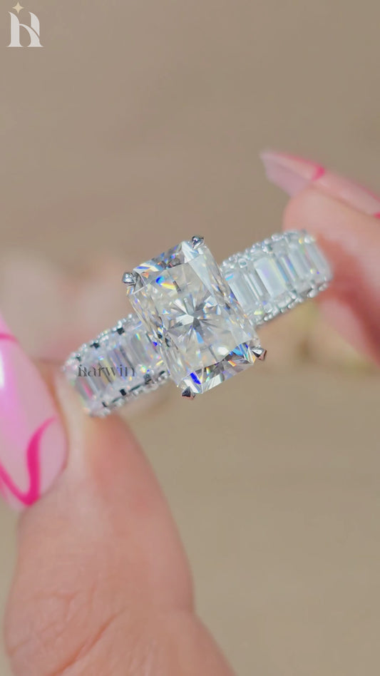 5CT Radiant Moissanite Engagement Ring Micro pave Eternity Band white Gold Heiress Wedding Set