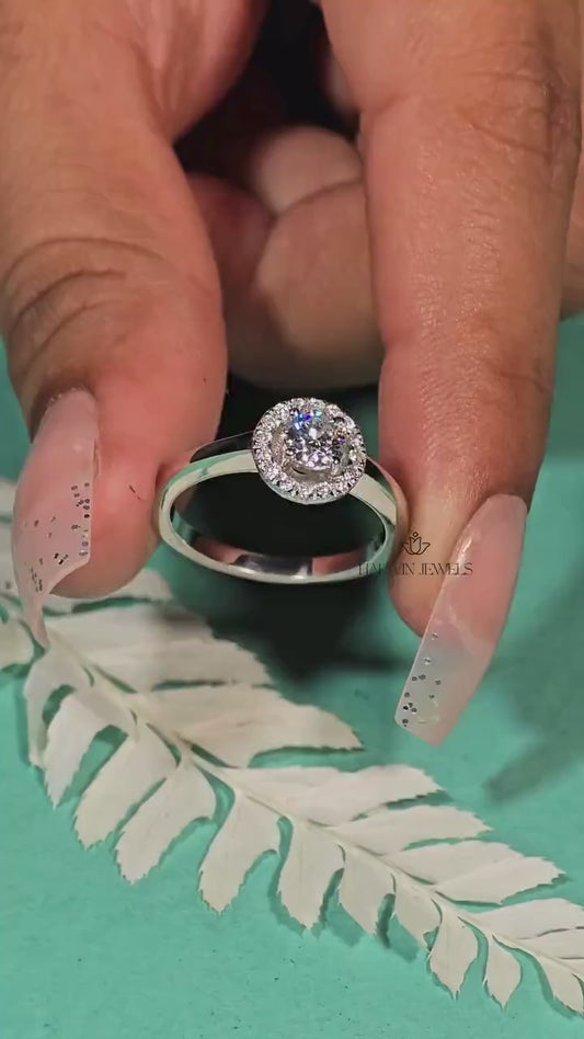 0.75CT to 1.25CTRound Lab Grown Diamond Wedding Ring,Halo Engagement Ring for Her,Bridal Ring, Anniversary Gift,Proposal Ring for Girlfriend