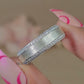 Men's 14k White Gold and Round Diamond Beveled Edge Wedding Band