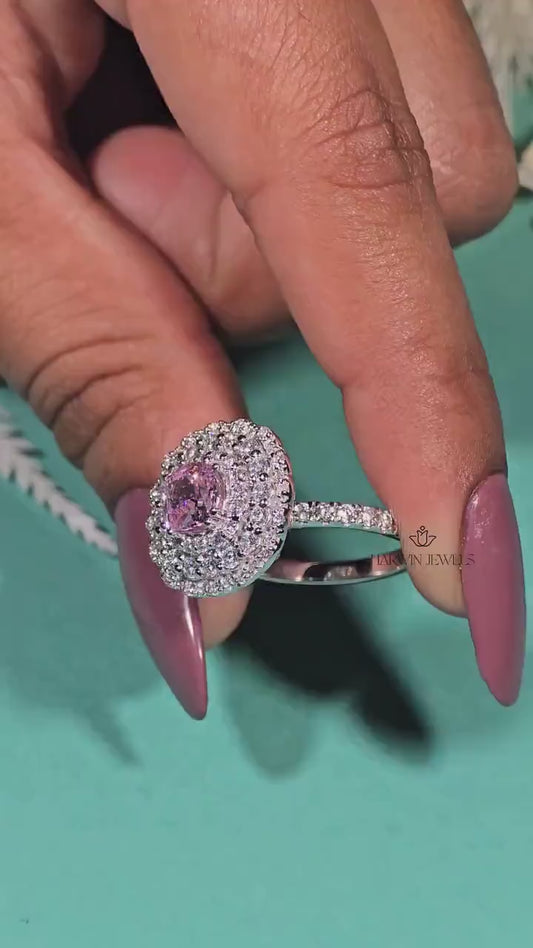 Pink Cushion cut 0.75ct Moissanite Engagement Ring, Anniversary Promise Statement Bridal Ring Gift Her ,14k White Gold Cluster Ring, gifts