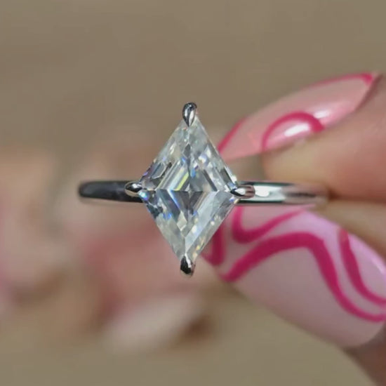 Unique 2 CT Lozenge Cut Moissanite Engagement Ring Kite Shaped Solitaire Silver Ring Proposal Wedding Ring Fancy Cut Promise Ring