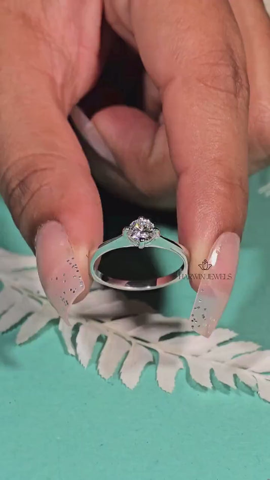 Solitaire Ring Lab Grown Diamond Ring Round Cut Engagement Ring 0.30CT to 0.75 CT Wedding Ring for Bride Proposal Ring Birthday Gift Ring