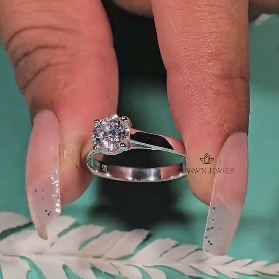 1.0 CT to 1.75 CT  Round Lab Diamond Solitaire Ring / Lab Diamond wedding Ring/ White Gold Created Diamond Ring For Women /4 Prongs Ring