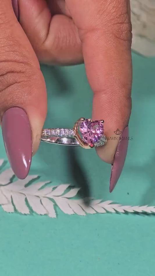 Pink Heart Moissanite Engagement Ring | Pink Heart Cut Ring | 2CT | Wedding Solitaire Ring 14K Solid White Gold Ring/ Promise Designer Ring