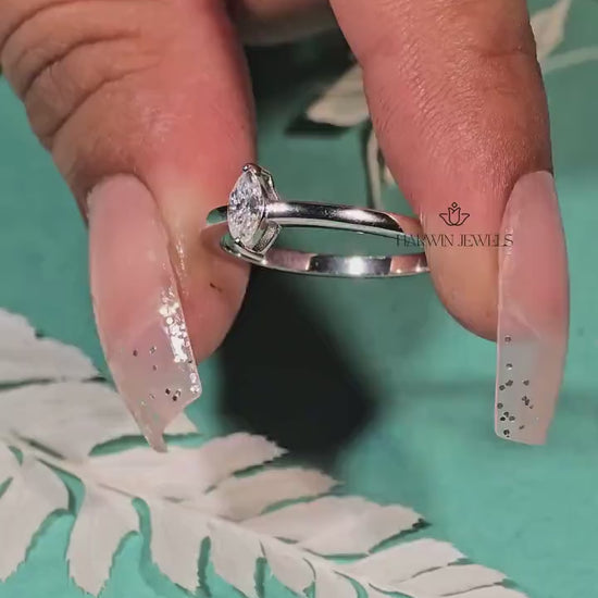 0.40 CT to 1.20 CT Solitaire Diamond Engagement Ring/Marquise Cut Lab Diamond Wedding Ring/Lab Grown Diamond Bridal Ring/10K Solid Gold Ring