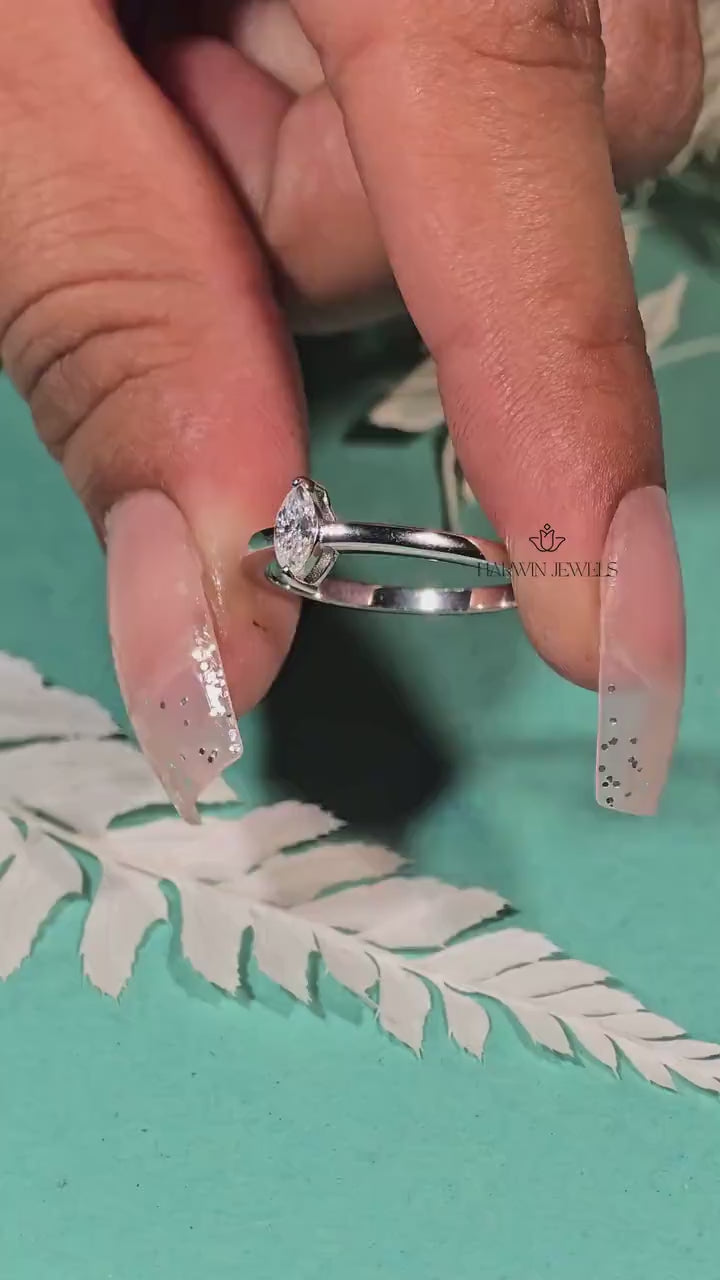 0.40 CT to 1.20 CT Solitaire Diamond Engagement Ring/Marquise Cut Lab Diamond Wedding Ring/Lab Grown Diamond Bridal Ring/10K Solid Gold Ring