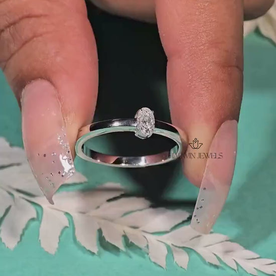 Oval Cut Lab Diamond Engagement Ring, Solid 14k White Gold Solitaire Ring, Proposal Ring,0.30CT to 0.75 CT  Anniversary Rings, Proposal Ring