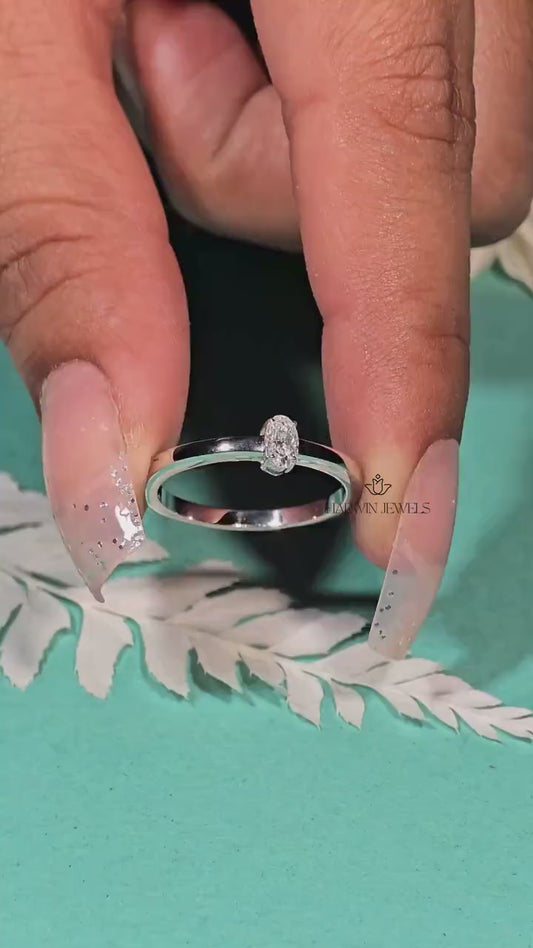 Oval Cut Lab Diamond Engagement Ring, Solid 14k White Gold Solitaire Ring, Proposal Ring,0.30CT to 0.75 CT  Anniversary Rings, Proposal Ring