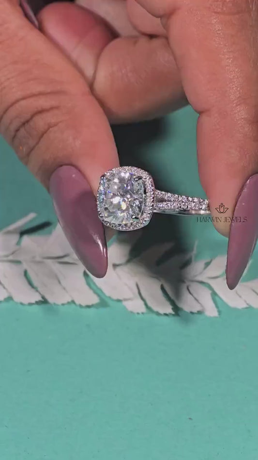 3.50 Carats Cushion Cut Halo Engagement Ring/ Bridal wedding ring set, White Gold Promise Ring, Pave Band, Anniversary Ring,Wedding Ring Set