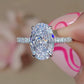4 CT Oval Cut Moissanite Engagement Ring, Half Pave Setting Band, Hidden halo Ring