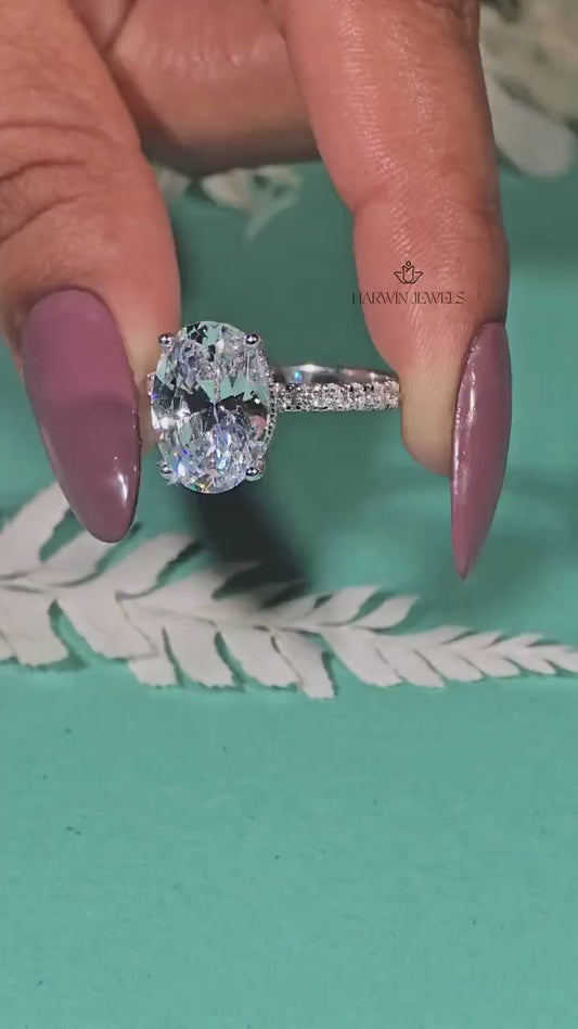 3.50CT Oval Moissanite Ring, Oval Cut Solitaire Wedding Ring, Hidden Halo Anniversary Ring, 14K White Gold Ring ,Bridal Ring, Ring for Women